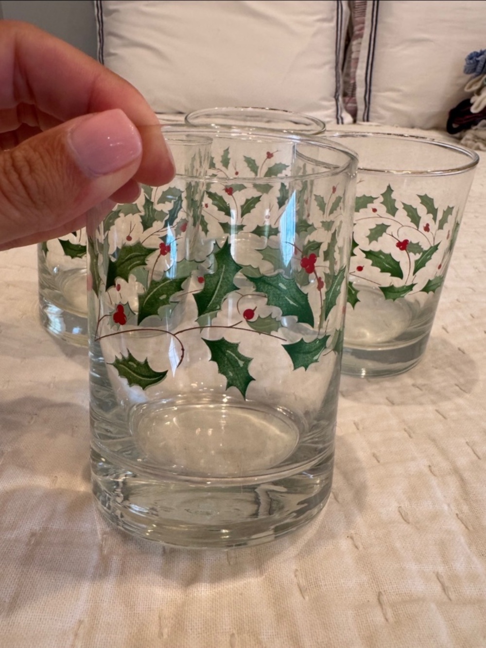 Vintage Holly leave Christmas Glasses